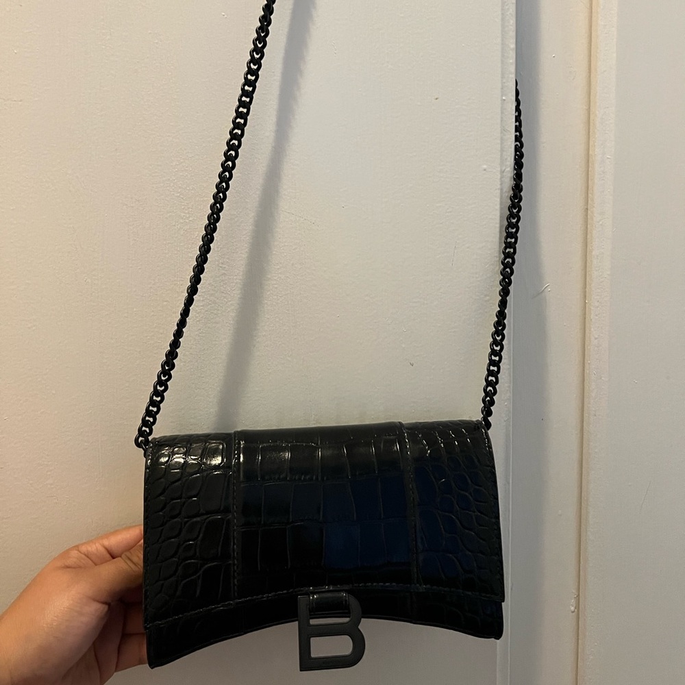 Black Balenciaga Hourglass Wallet on Chain